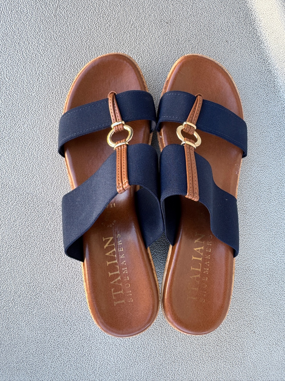 Italian Shoemakers Navy and Brown Slide Sandals Women’s size 9